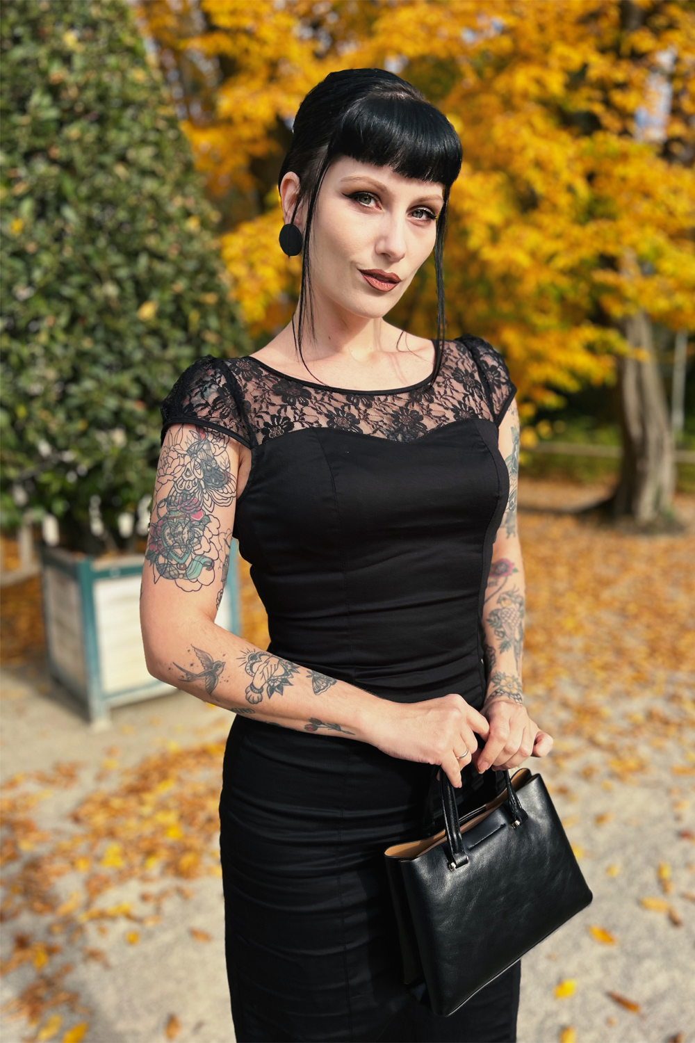 Black Mesh Lace Wiggle Dress